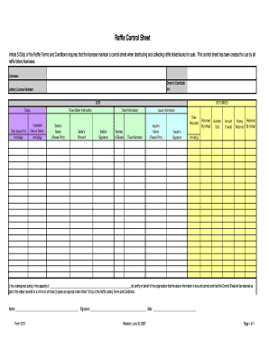 Raffle Control Sheet
