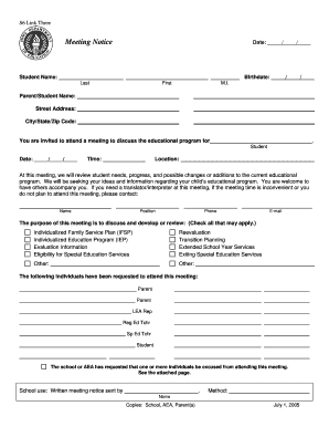 Special Education Meeting Notice