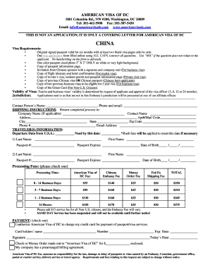 China Visa Application Cover Letter