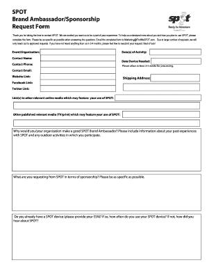 SPOT Brand Ambassador Sponsorship Request Form