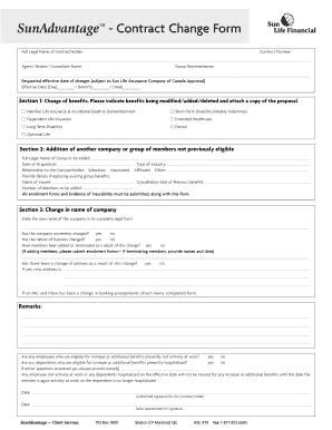 SunAdvantage Contract Change Form