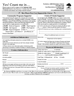 National AIDS Memorial Grove Donation Form