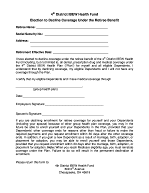 IBEW Retiree Health Coverage Decline Form