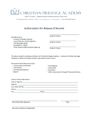 Authorization for Release of Student Records