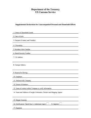 US Customs Service Supplemental Declaration