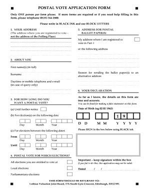UK Postal Vote Application Form