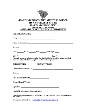 South Carolina Motor Vehicle Disposition Affidavit