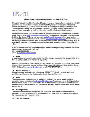 Nielsen Book New Title Form