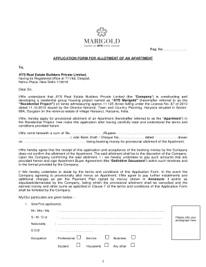 Application Form for Allotment of an Apartment