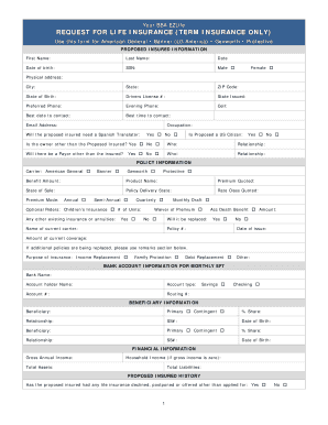 Life Insurance Term Application Form