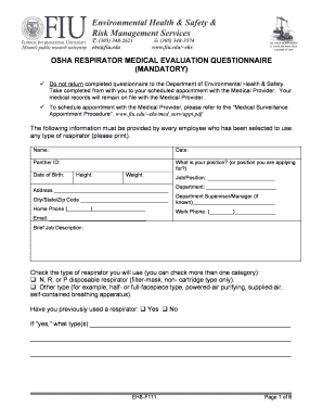 OSHA Respirator Medical Evaluation Questionnaire