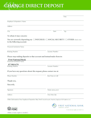 Change Direct Deposit Form