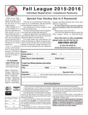 Hockey North America Fall League Registration Form