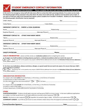 Student Emergency Contact Information Form