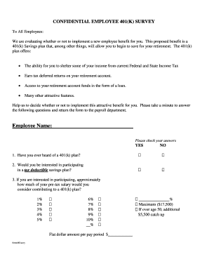 Employee 401(k) Survey Form