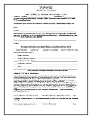 Medical Record Release Authorization Form