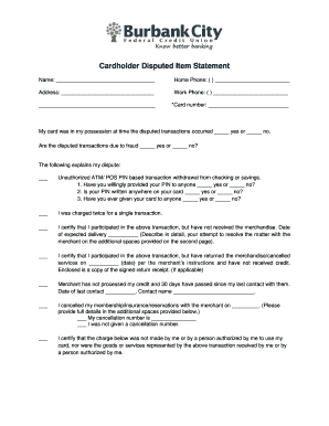 Cardholder Disputed Item Statement