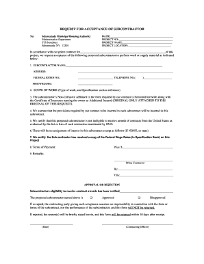 Request for Acceptance of Subcontractor