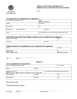 Application for Admission to Postgraduate Studies