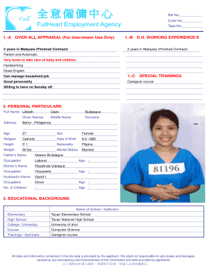 Domestic Helper Employment Application Form