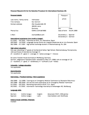 Personal Résumé for International Business Selection