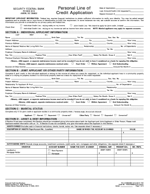 Security Federal Bank Personal Line of Credit Application