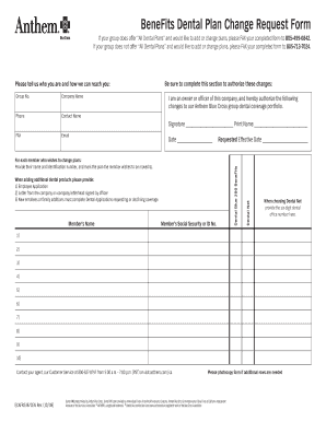 BeneFits Dental Plan Change Request Form