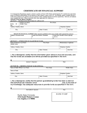 Certificate of Financial Support