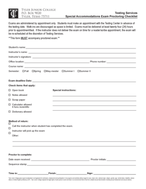 Special Accommodations Exam Proctoring Checklist