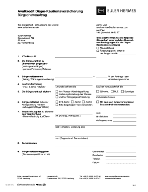Avalkredit Dispo-Kautionsversicherung Bürgschaftsauftrag
