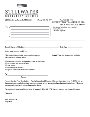 Request for Transfer of Educational Records