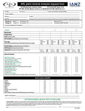 ARL Plant Mineral Analysis Request Form