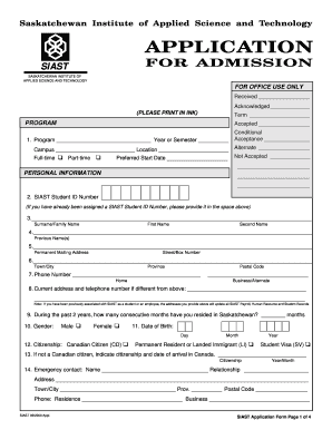 Saskatchewan Institute of Applied Science and Technology Admission Application