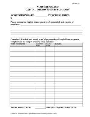 Exhibit 14 Acquisition and Capital Improvements Summary