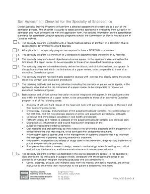 Self Assessment Checklist for the Specialty of Endodontics