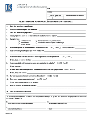 Questionnaire pour problèmes gastro-intestinaux
