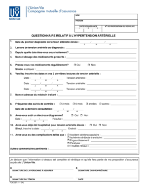 Questionnaire relatif à l’hypertension artérielle