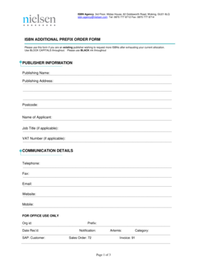 ISBN Additional Prefix Order Form