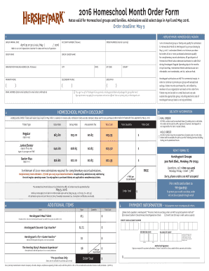 Hersheypark Homeschool Month Order Form