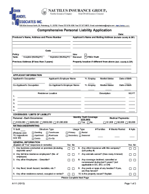Comprehensive Personal Liability Application