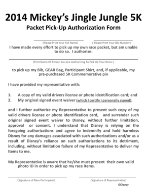 Mickey’s Jingle Jungle 5K Packet Pick-Up Authorization Form