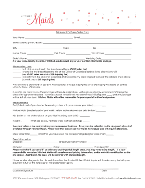 Bridesmaid Dress Order Form