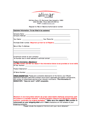 Return Material Authorization Request
