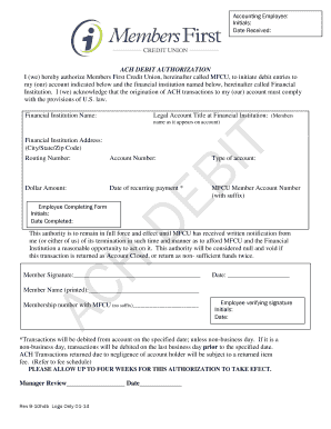 ACH Debit Authorization Form