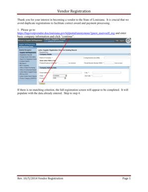 Louisiana Vendor Registration Form