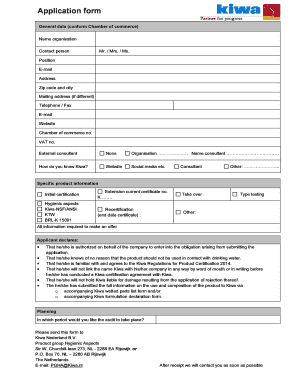 Bridge scoring - Application form hygienic aspects incl Kiwa formulation - diensten kiwa