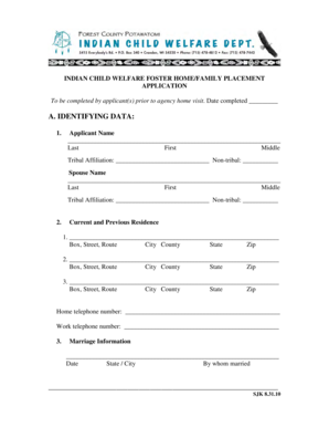 Indian Child Welfare Foster Home Application