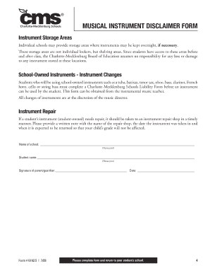 MuSical inSTruMenT diSclaiMer bForMb - cms k12 nc