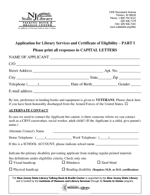 New Jersey Library Services Application
