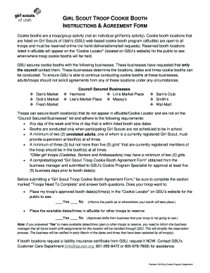 Girl Scout Troop Cookie Booth Agreement Form